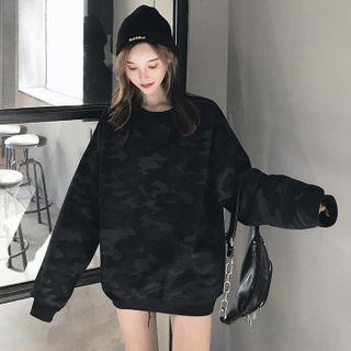 Camo Print Sweatshirt Camouflage - Black - One Size