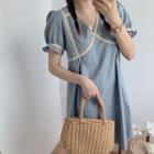 Contrast Trim Short-sleeve Mini A-line Dress Light Blue - One Size