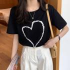 Short-sleeve Beaded Heart T-shirt