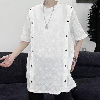 Button Crinkled Short-sleeve T-shirt