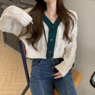Long-sleeve V-neck Contrast Trim Knit Cardigan