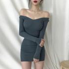 Off-shoulder Plain Knit Mini Dress