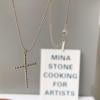 Cross Pendant Sterling Silver Necklace L298 - Silver - One Size