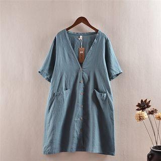Short-sleeve Buttoned Long Jacket