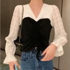 Flared-cuff Paneled Blouse