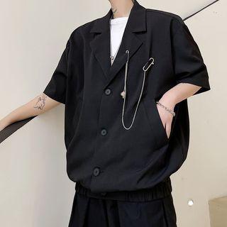 Safety Pin Brooch Plain Short-sleeve Blazer