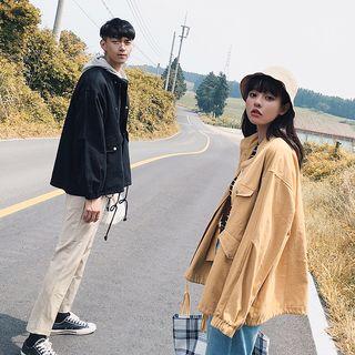 Couple Matching Plain Band Collar Jacket