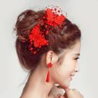 Bridal Set: Butterfly Hair Pin + Tasseled Earrings/ Clip-on Earrings