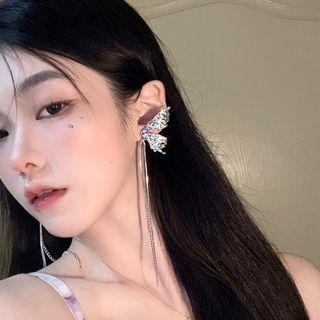 Butterfly Chain Earring 1 Pair - Silver - One Size