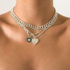 Heart Silver Chain Layered Pendant Necklace