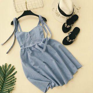 Strappy Plaid A-line Midi Beach Dress
