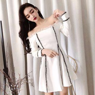 Contrast Trim Off-shoulder Mini A-line Dress
