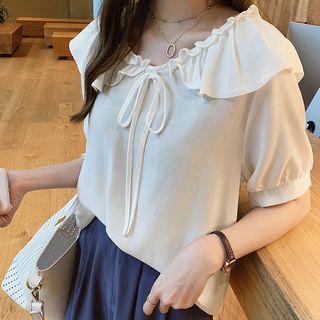 Ruffled Tie String Short-sleeve Blouse