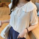Ruffled Tie String Short-sleeve Blouse