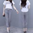 Set: Lettering Short-sleeve T-shirt + Harem Pants