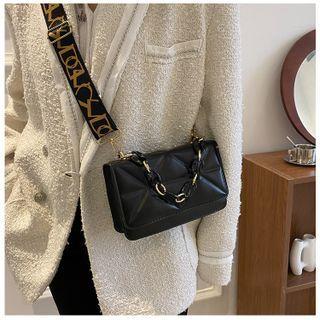 Wide Strap Chain Quilted Crossbody Bag