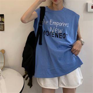 Sleeveless Letter Print T-shirt / Contrast Trim Shorts