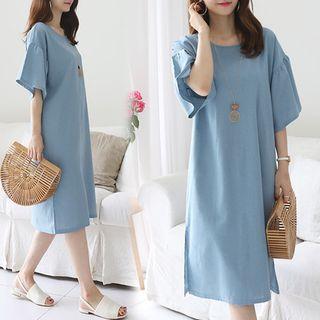 Bell-sleeve Linen Blend T-shirt Dress