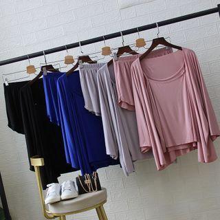 Loungewear Set: Camisole Top + Shorts + Open-front Jacket