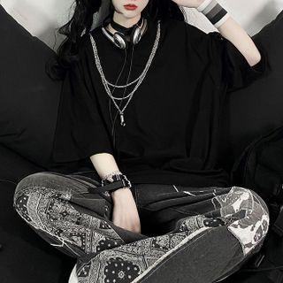 Short Sleeve Plain Chain Accent Oversized T-shirt