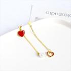 925 Sterling Silver Non-matching Heart Faux Pearl Dangle Earring Gold - One Size