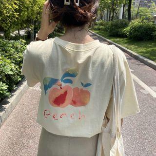 Peach-print Short-sleeve Round Neck T-shirt