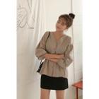 Lace-trim Drawcord-waist Blouse Cocoa - One Size