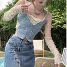 Lace Cropped Camisole Top / Butterfly Halter Top / Arm Sleeves / Set