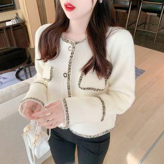 Tweed Trim Button-up Jacket