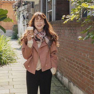 Round-neck Wool Blend Jacket Pink - One Size