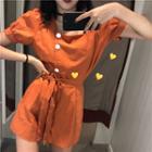 Set: Square Neck Short-sleeve Top + Shorts
