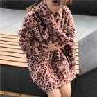 Leopard Fleece Pullover Dress With Scarf