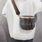 Plaid Panel Crossbody Bucket Bag