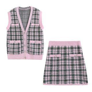 Plaid Sweater Vest / Skirt / Set