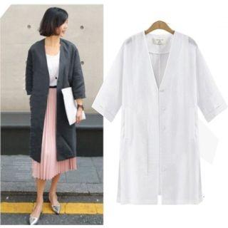 Plain 3/4-sleeve Linen Jacket