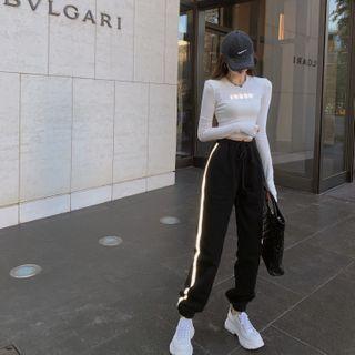 Long-sleeve Lettering Top / Reflective Stripe Harem Pants