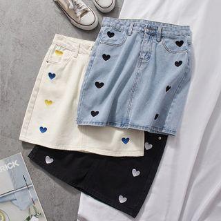 Heart Pattern Denim Skirt