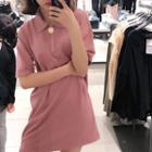 Zip Plain Short-sleeve Dress