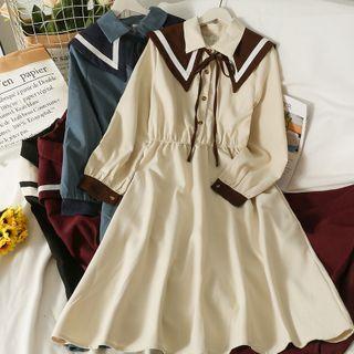 Set: Contrasted Midi Shirtdress + Shawl