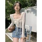 Set: Lace Camisole Top + Light Jacket Off-white - One Size