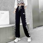 Check Panel High Waist Straight Leg Sweatpants