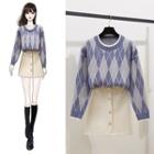 Argyle Pattern Sweater / A-line Skirt / Set