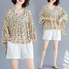 Dotted Print Batwing-sleeve T Shirt As Shown In Figure - L