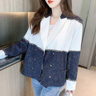 Double Breasted Tweed Panel Blazer