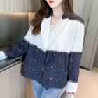 Double Breasted Tweed Panel Blazer
