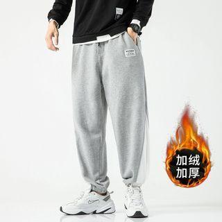 High-waist Applique Color Block Fleece Sweatpants