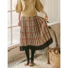 Chiffon-hem Plaid Long Pleated Skirt One Size