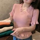 Short-sleeve Frill Trim Knit Crop Top