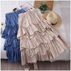 High-waist Layered Midi Skirt Almond - One Size