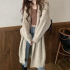 Open Front Cable-knit Midi Cardigan Khaki - One Size